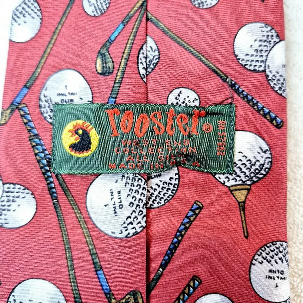Cromley & Finch / Rooster Necktie Lot Of 2 Golf Silk Red Blue Same Length 58in